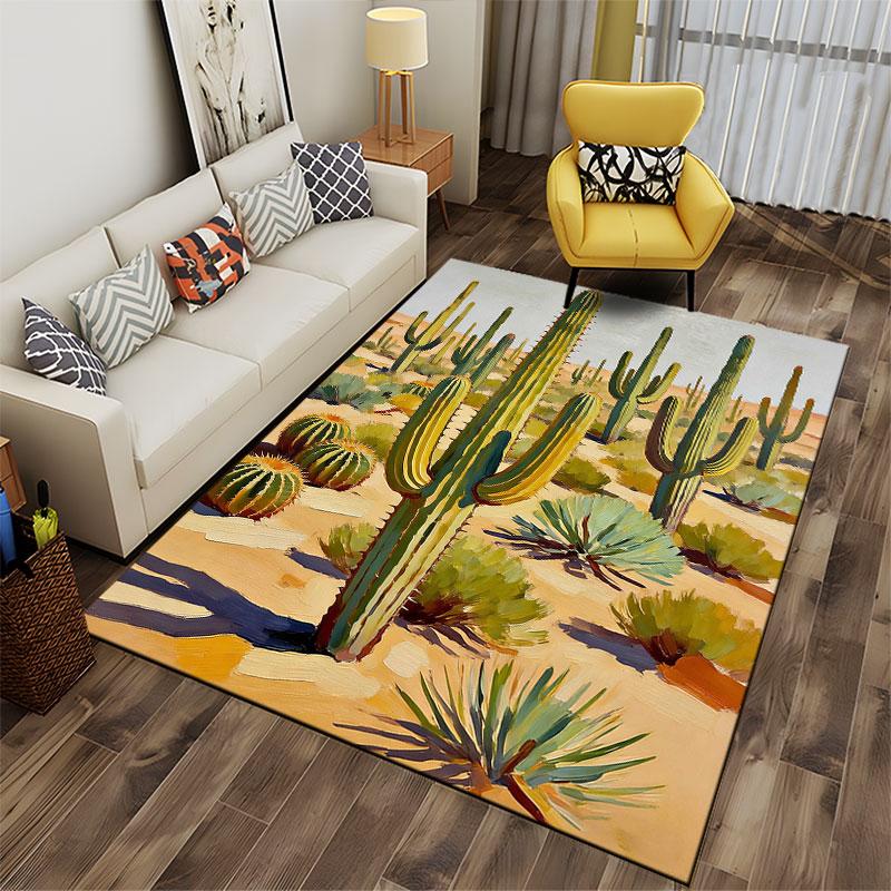 Desert Cactus Landscape Carpet suitable as a non-slip mat for the living room or bedroom sofa