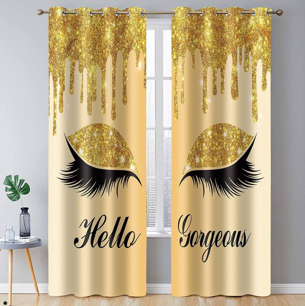 Hello Gorgeous Unicorn Eyelash Print Curtain for The Bedroom Custom,Suitable for Decor Curtains Living Room