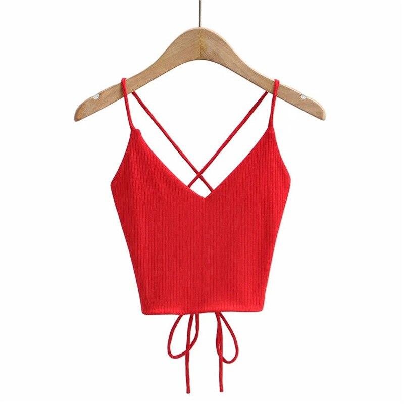 Women Sexy V-Neck Tops Bandage Solid Color Summer Knitted Tank Top Camis