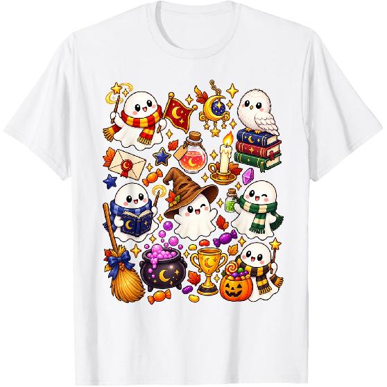 Cute Wizard Ghost Magic Spooky Halloween Night T-Shirt