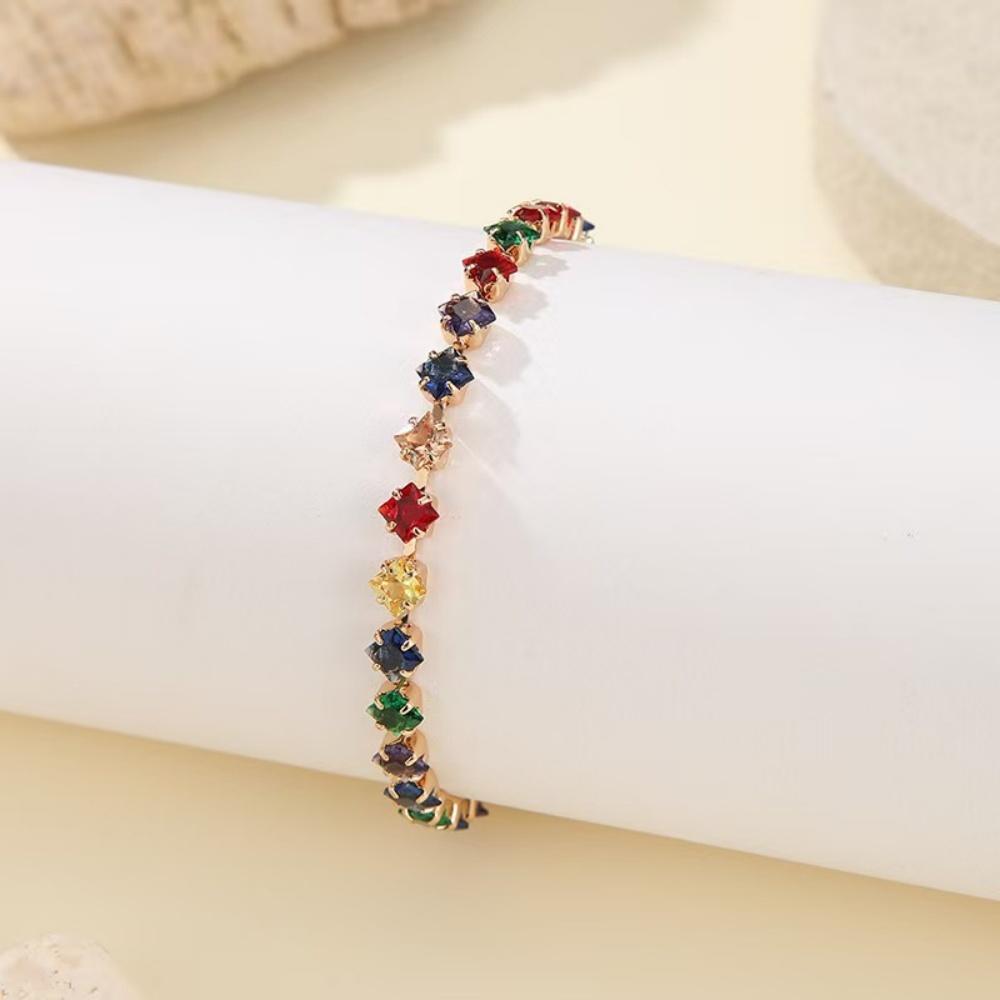 Charm Female White Rainbow Blue Green Pink Red Purple Zircon Stone Bracelet Gold Color Wedding Jewelry For Women
