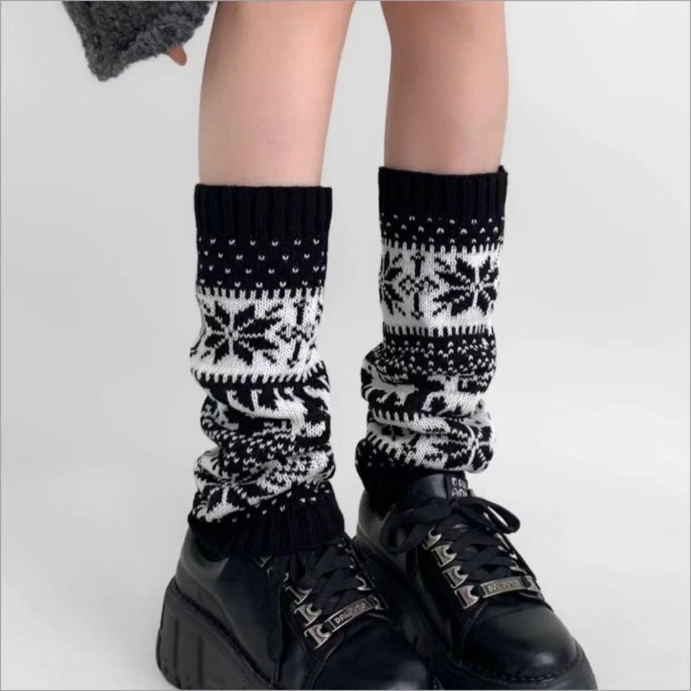 Retro Women Knitted Sock Snowflakes Calf Socks New Christmas Snowflake Knit Socks