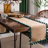 Imanqi Yun American Style Green Jute Table Runner with Ball Decoration