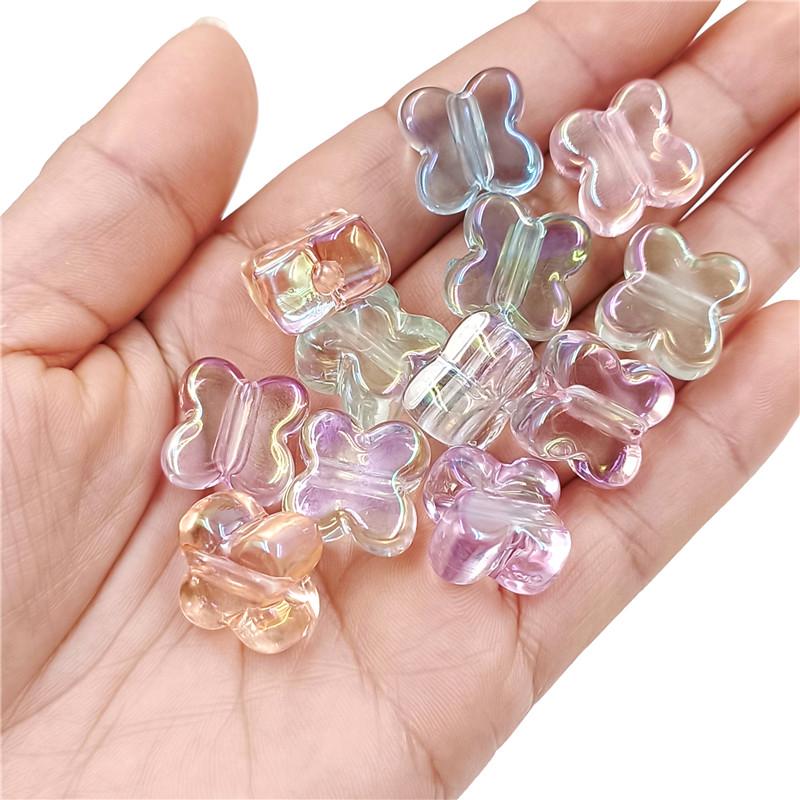High Quality 10pcs Bracelet Necklace Creative Beaded Material Magic Color Highlighting Transparent UV Plated Four-petal Flower Loose Beads