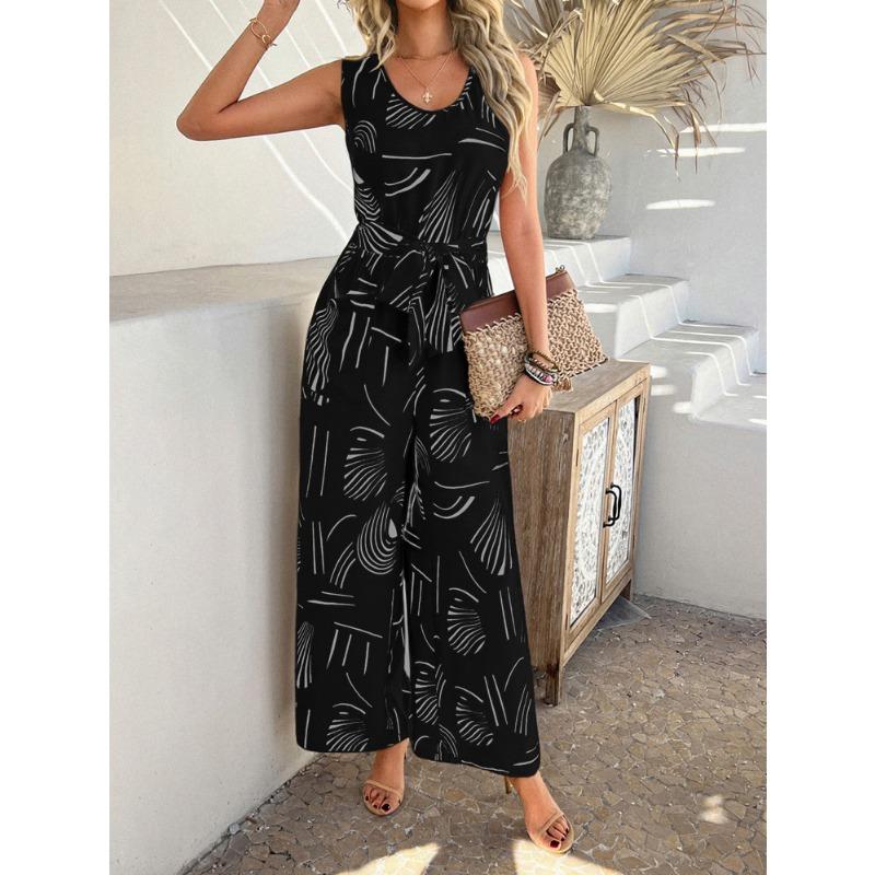 Летний стиль для отдыха и отпуска, комбинезоны с принтом, высокой талией и карманами