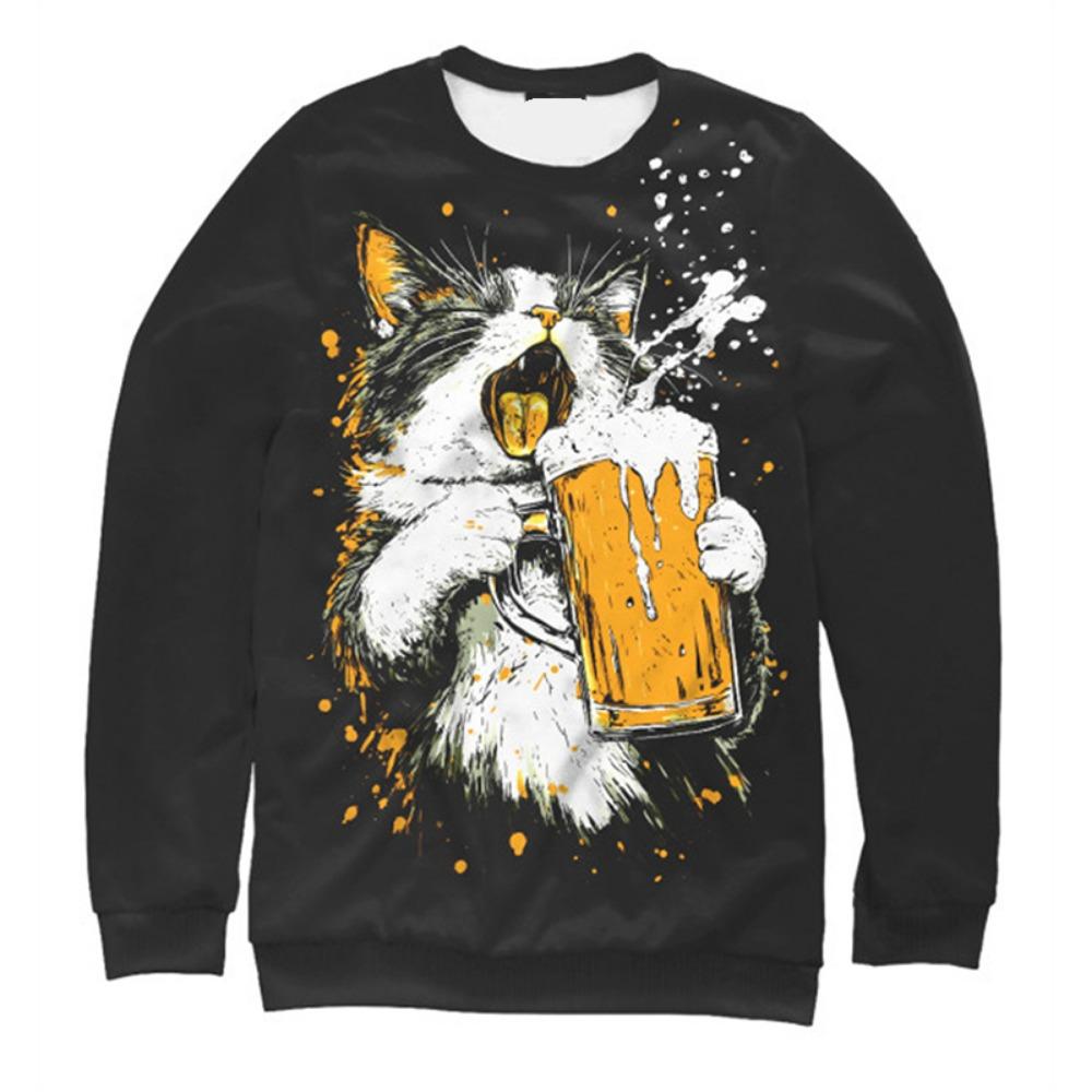 New Men's Sweatshirts Fashion 3D Guitar Cat Printed Long Sleeves For Man Summer Casual Round Neck Tops Oversized Funny T Shirt