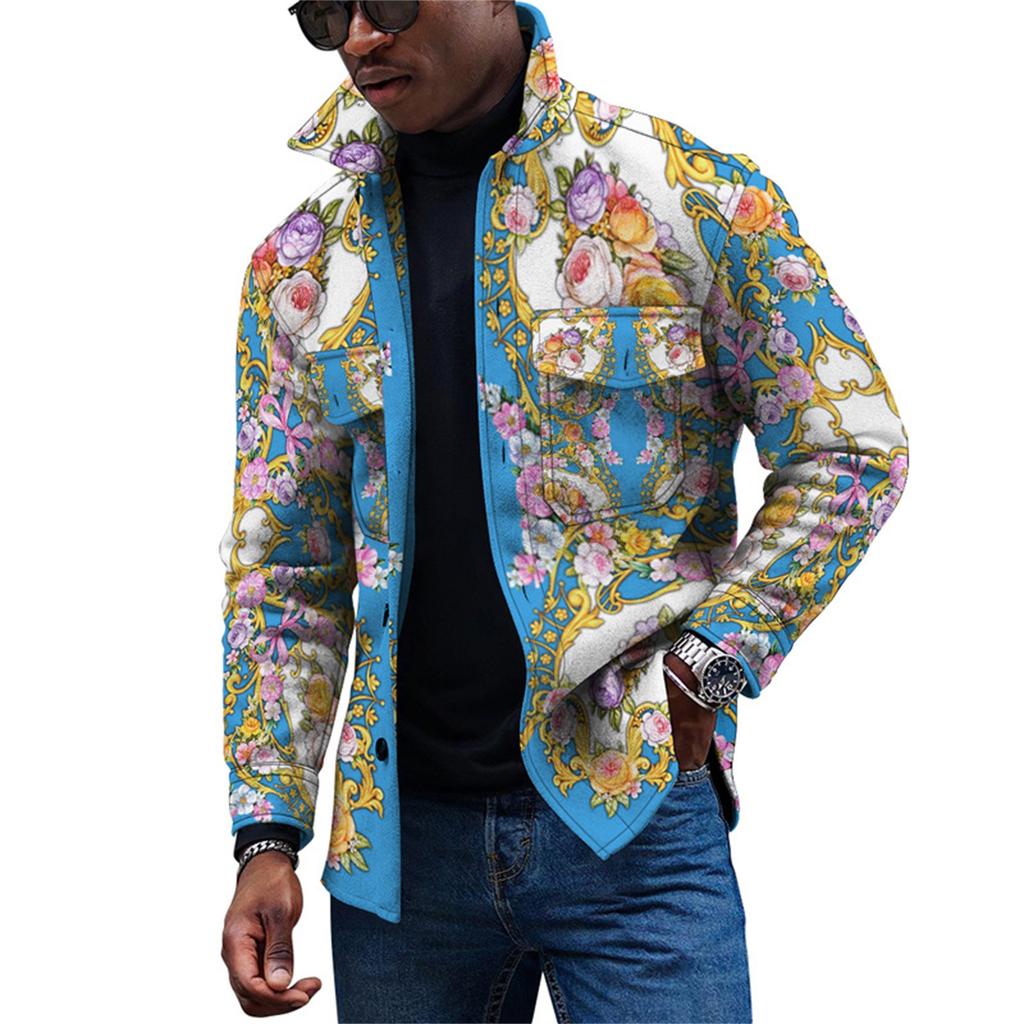 Men's Fashion Trend Daily Casual Printed Long Sleeve Button Down Jacket