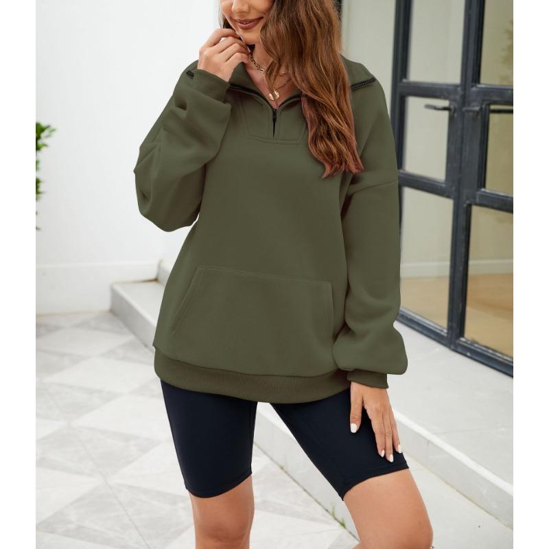 Осенне-зимняя однотонная женская свободная толстовка с воротником-стойкой на молнии