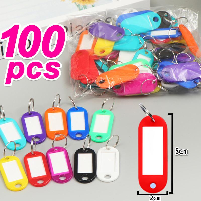 10-100pcs/lot Tough Plastic Key Tags with Split Ring Label Window for DIY Key Chain Kit Numbered Name Baggage Luggage Tags