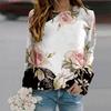 Fall Autumn Women'S Fashion O Neck Long Sleeve T-Shirt Loose Clothes Pink Crystal Rose Print T Shirt For Girls Street