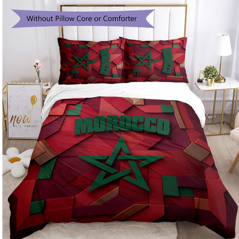 Morocco Football Printed Bedding 3 Piece Set Cozy Breathable Bed Cover Set as Housewarming Holiday Gift
