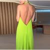 Вечерние платья для женщин, свободное платье с бретелью через шею, со шнуровкой на спине, сексуальное атласное вечернее платье, летнее новое модное элегантное платье для отпуска