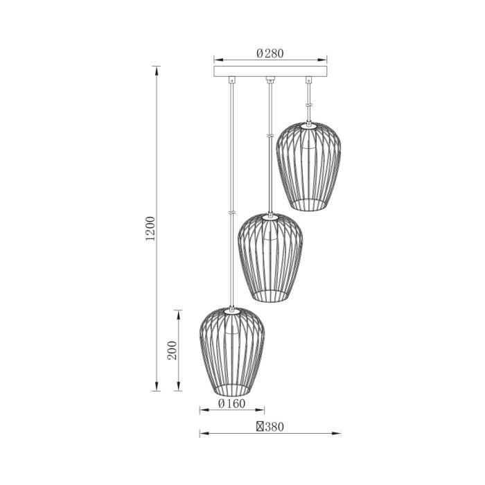 Suspension métal 3x23W E27 Noir IP20
