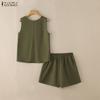 ZANZEA Женские майки без рукавов и шорты, летние комплекты из двух частей
