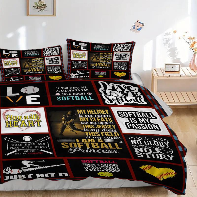 3pcs Player's Quotes and Motivations Bedding Set, Includes 1 Quilt Cover and 2 Pillowcases, Comfortable Bedding with Stylish Design for Bedroom