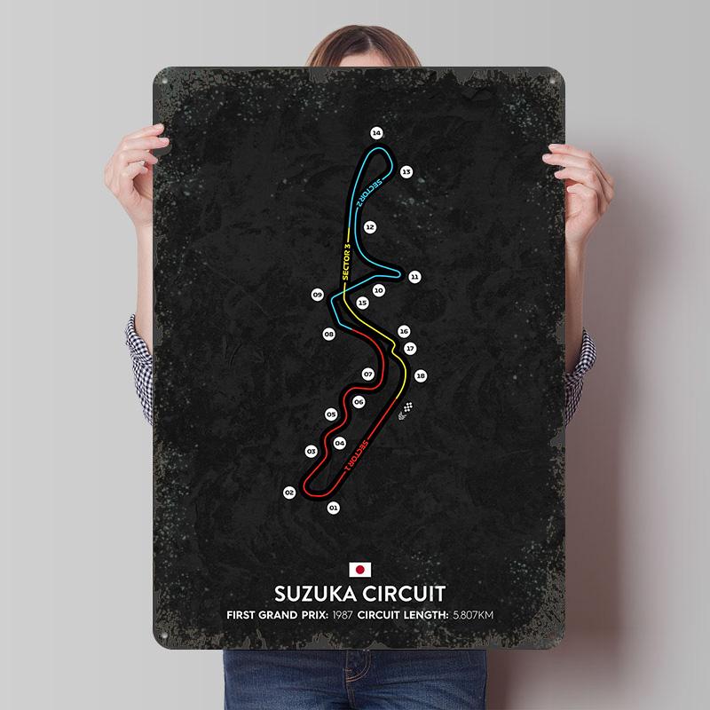 Suzuka Circuit Tinplate Poster Customized Wall Art Vintage Retro Metal Signs for Garage Decoration Room Coffee Bar Accessories