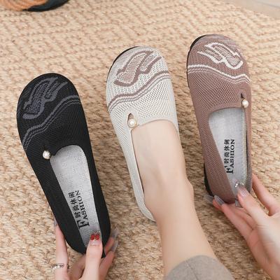 Осенние новые нескользящие дышащие туфли для мам с одной педалью, мягкие подошвы, сетчатые одинарные туфли для пожилых женщин из старой пекинской ткани