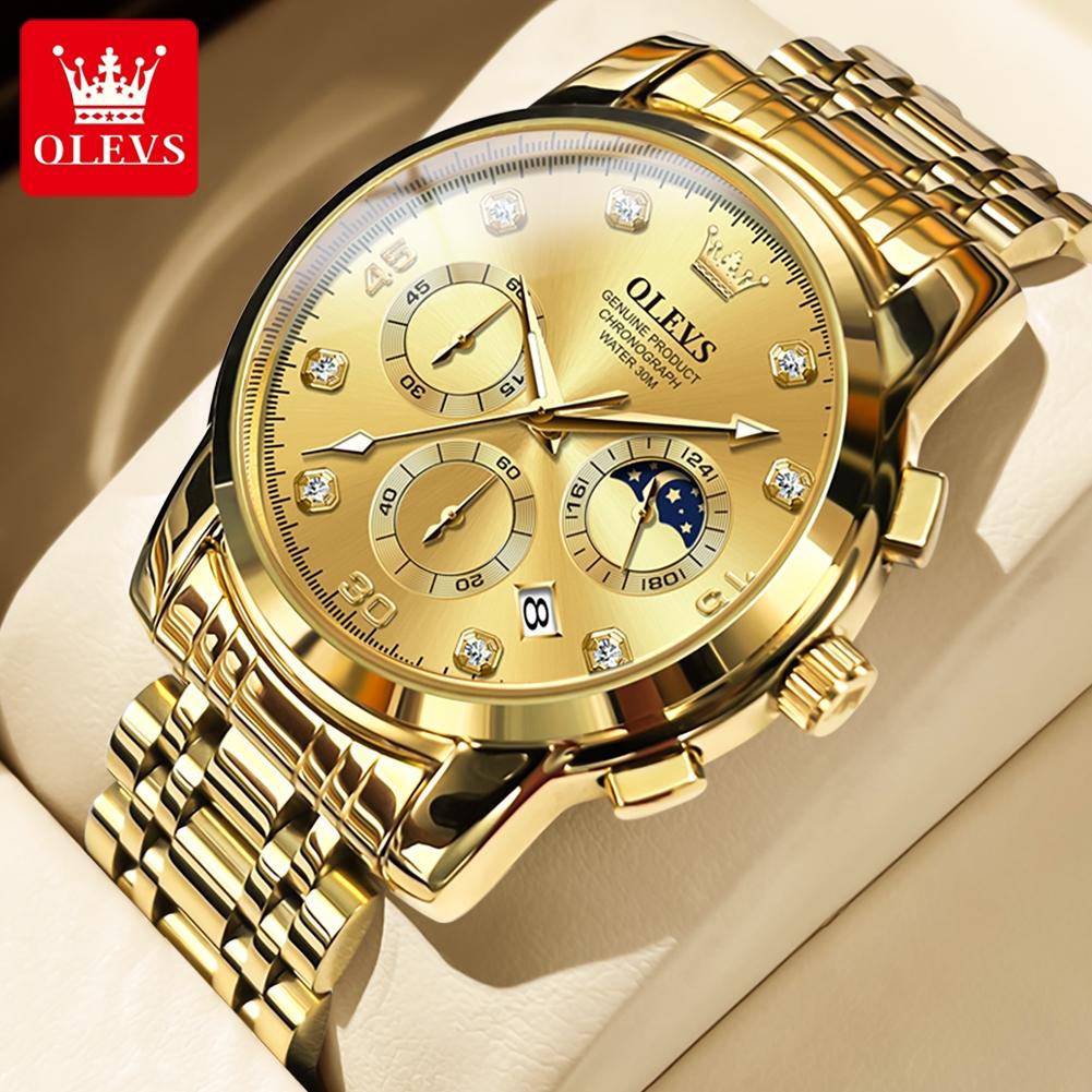 OLEVS 2889 Men's Watches Classic Multifunction Luminous Chronograph Moon Phase 24 Hour Waterproof Quartz Wristwatches for Man