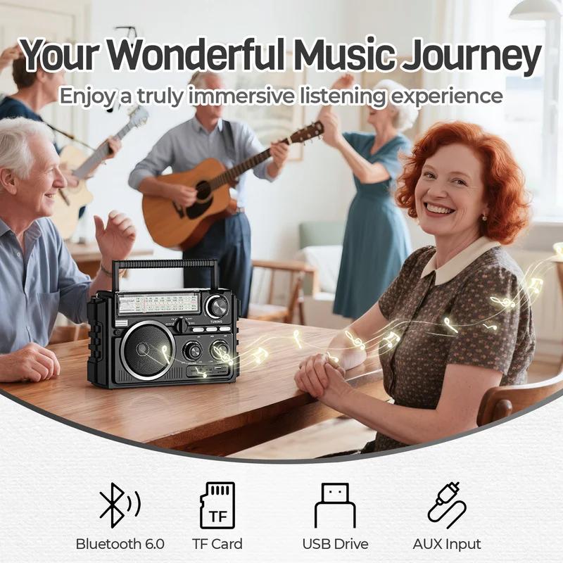 AM FM SW Радио Портативный прием с двойной антенной, Солнечная перезаряжаемая батарея 1800 мАч Bluethooth музыкальный плеер для улицы