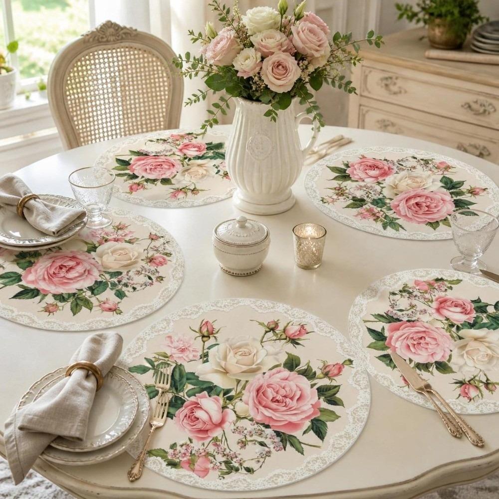 Tree Bow Christmas Table Placemat Coaster Coffee Cup Mats Round Dining Mat Kitchen Supplies