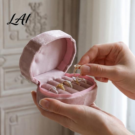 Travel Jewelry Case for Women Velvet Multi Slots Box Mini Ring Soft Inner Organizer Earring Holder Oval Shape Portable Storage Wedding Proposal