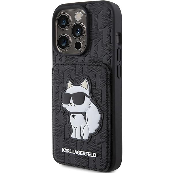 Karl Lagerfeld Klhcp15Lsakcnsck Iphone 15 Pro 6.1 Czarny/Black Hardcase Saffiano Przegródki Na Karty I Podstawka Monogram Choupette