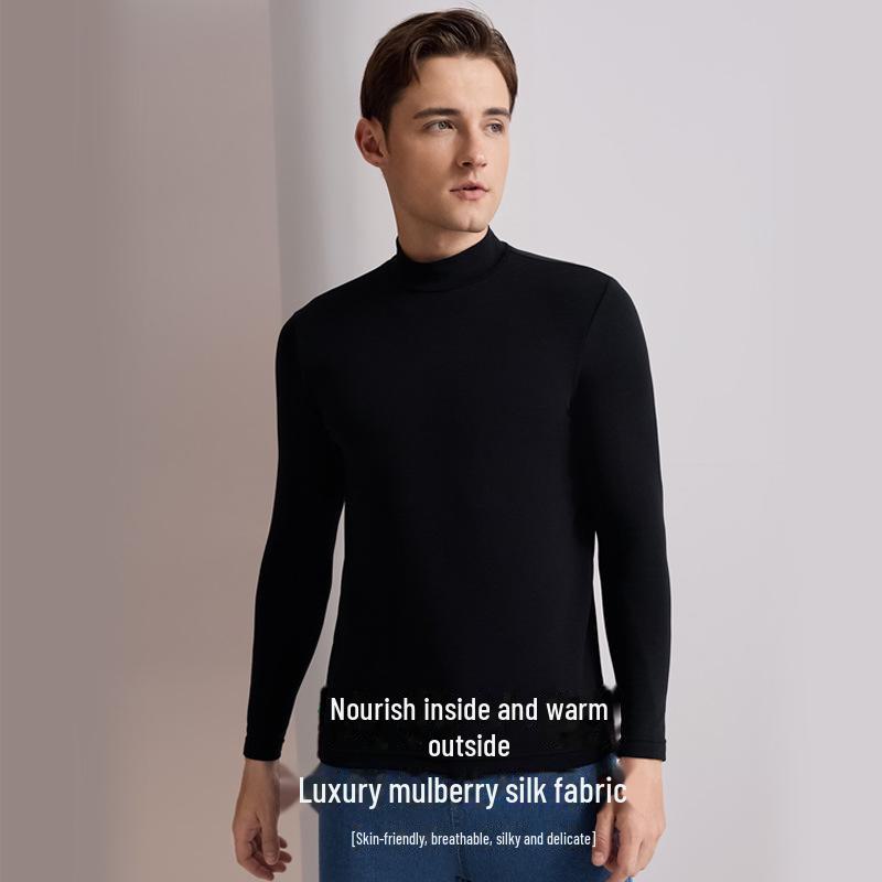 Men's Cashmere Silk Thermal Top with Half-High Collar for Autumn and Winter