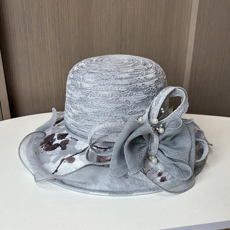 Ladies small fresh three-dimensional flower lace mesh gauze hat summer sun protection bucket hat seaside face protection sun protection beach hat