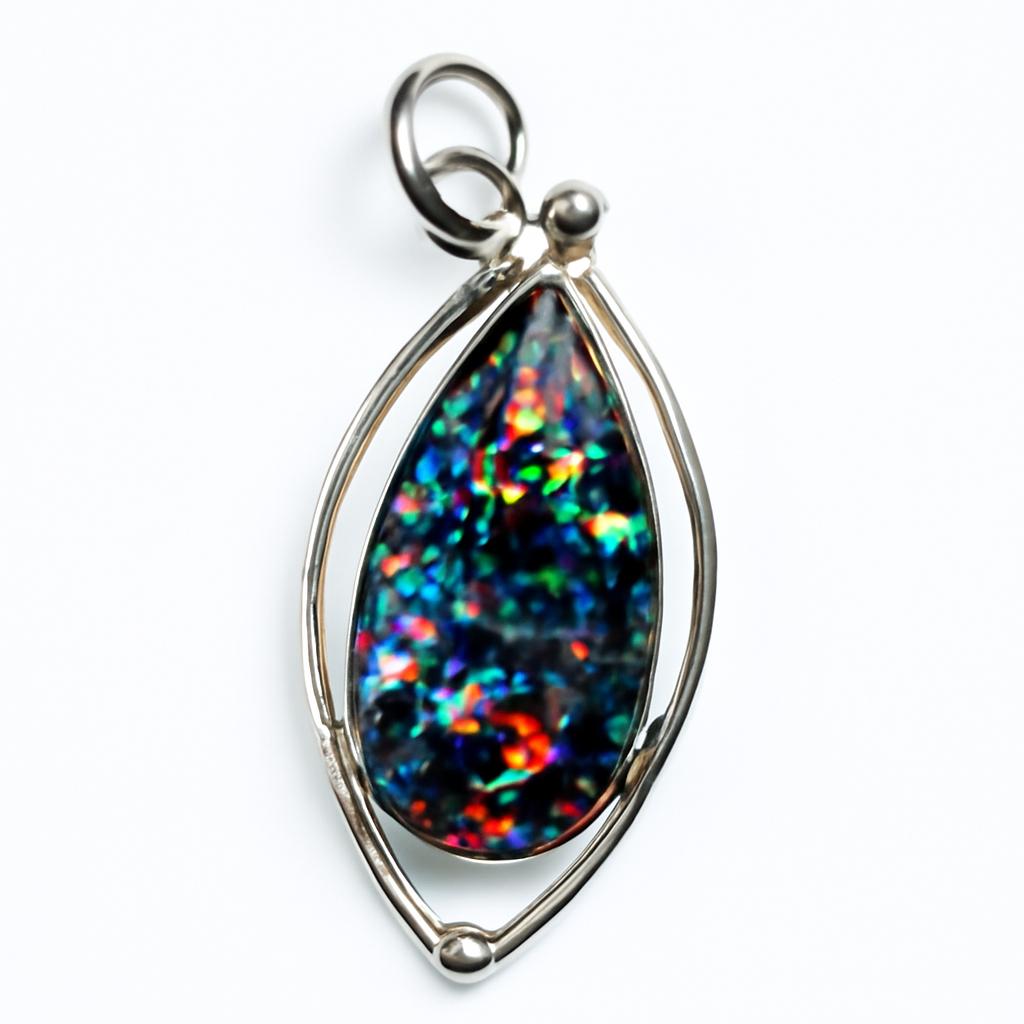 Natural Opal Pendant 23 ct Multi-Color Pear 925 Sterling Silver October Birthday Birthstone