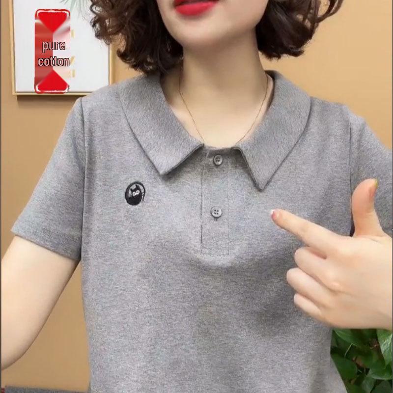 Трендовое поло 2024 года, скрывающее живот: Приталенная однотонная футболка с коротким рукавом для мам среднего возраста