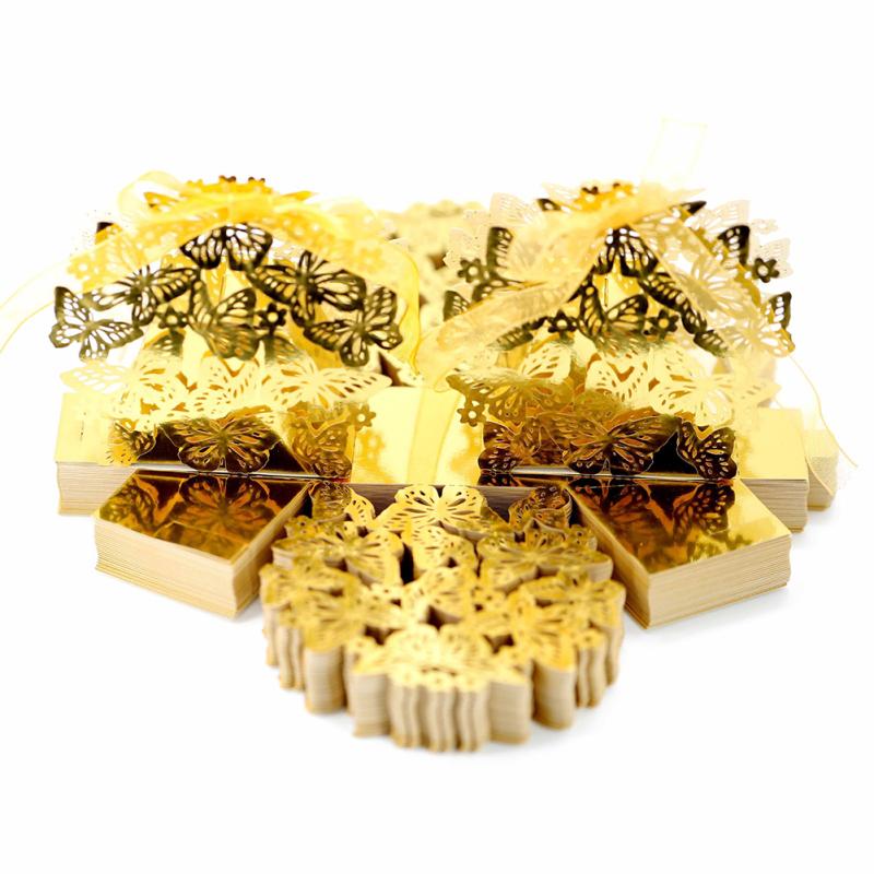 50 шт., полая коробка для свадебных конфет с бабочкой и лентой, упаковочная коробка для детского душа, украшение для свадебной вечеринки