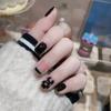 Artificial Nails Wearable Nail Stickers Black French Pearl Checkerboard Manicure