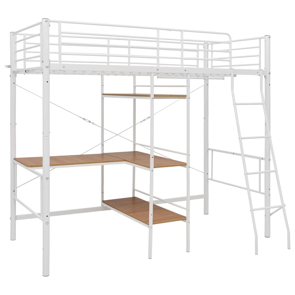 Bunk Bed with Desk Frame White Metal 90x200 cm