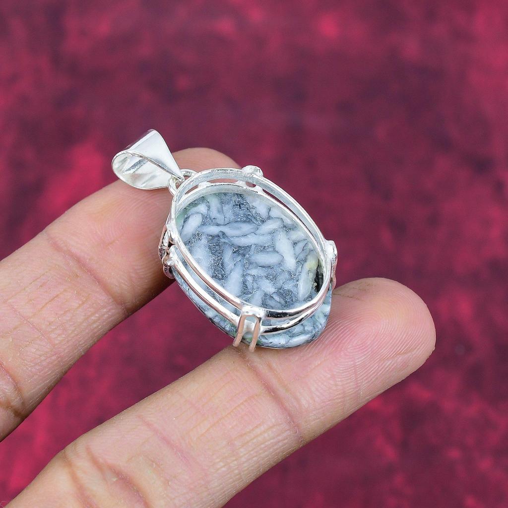 Подвеска из цельного серебра Pinolith Jasper 925 пробы, ювелирные изделия с подвеской из драгоценных камней ручной работы, подарки для жены, абсолютно новый кулон