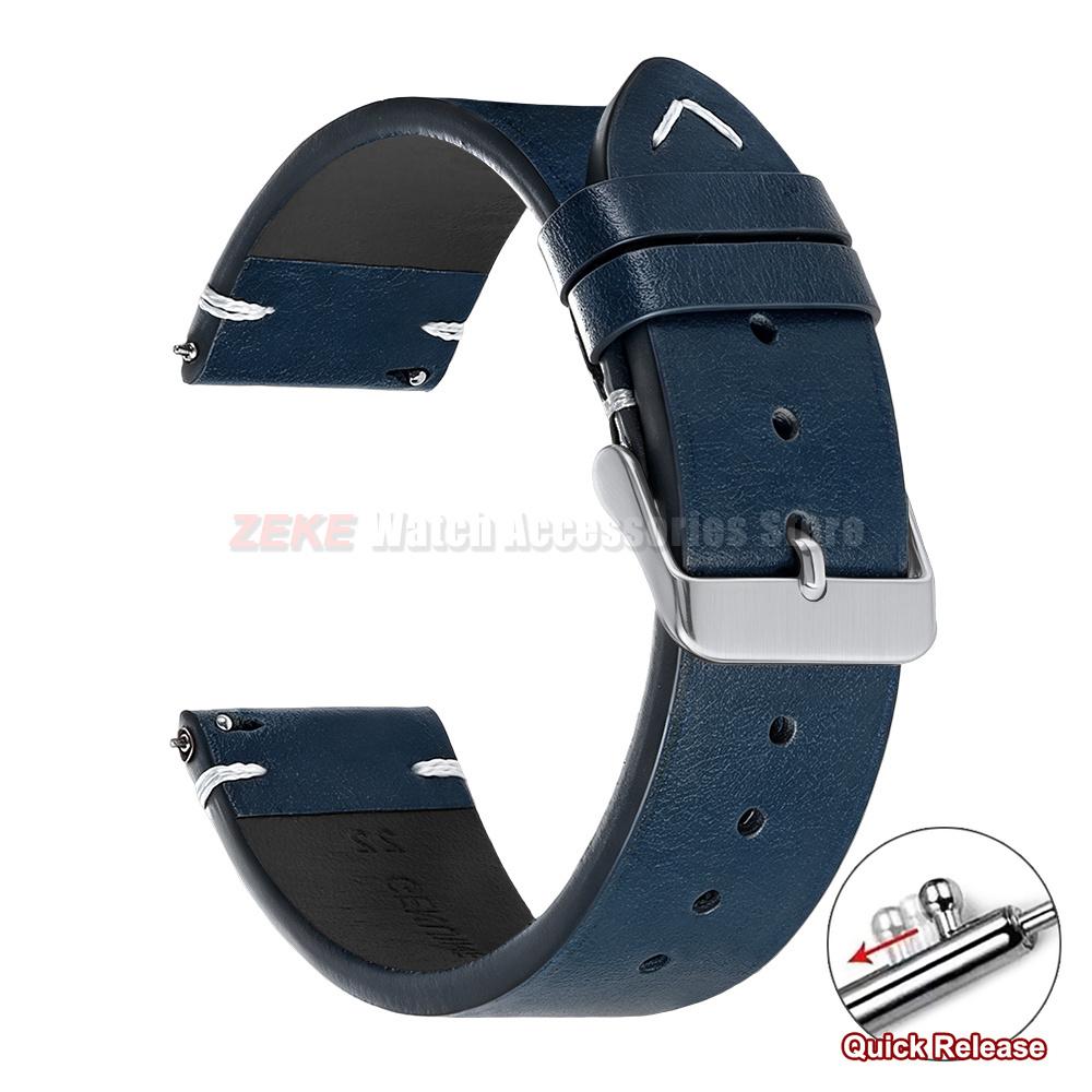 20mm 22mm for Omega Vintage Oil Wax Leather Watch Band 18mm 24mm Universal Stitching Cowhide Straps for Seiko Men Watch Bracelet