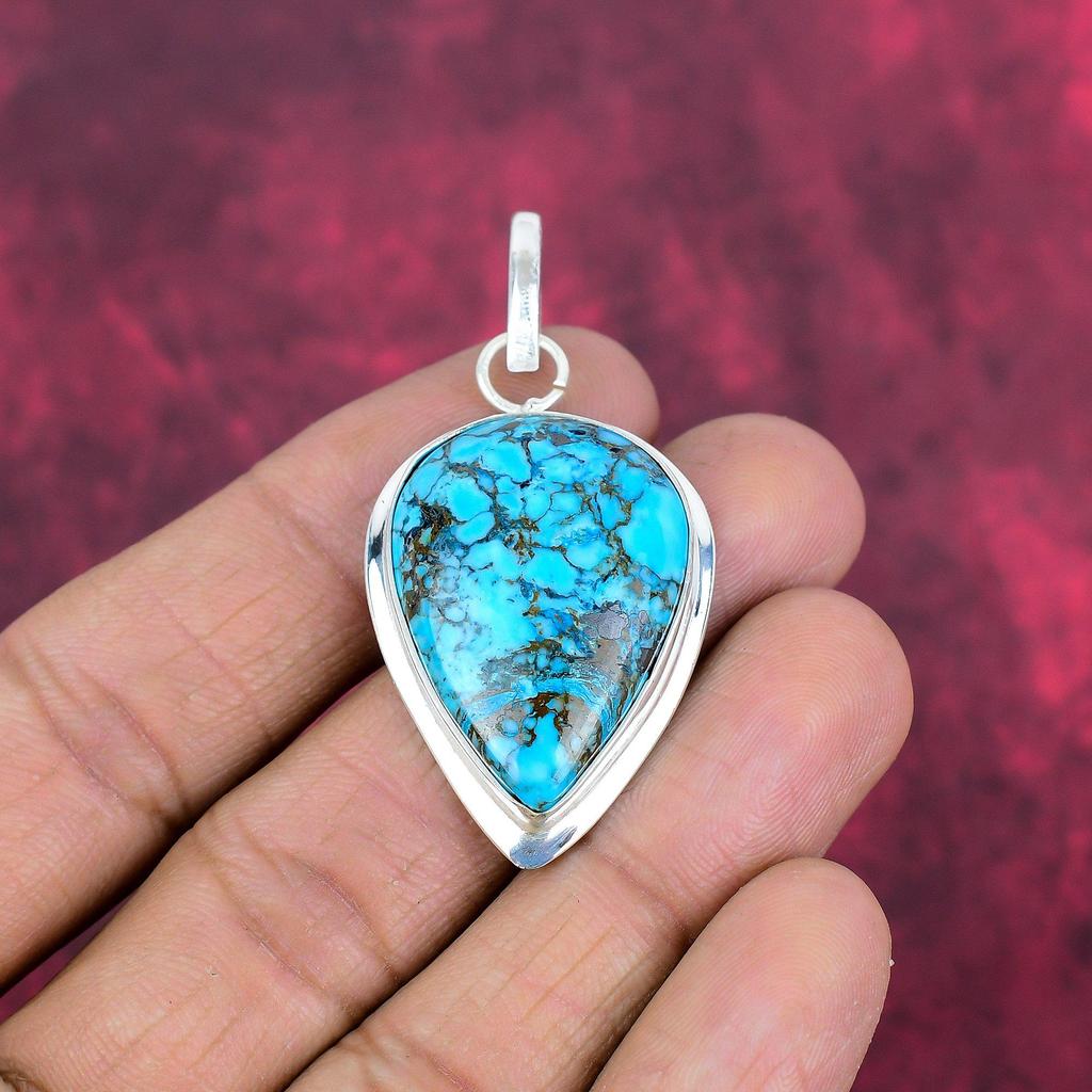 Подвеска из драгоценного камня ручной работы с синей бирюзой, антикварная ювелирная подвеска из стерлингового серебра 925 пробы, для подарка на помолвку