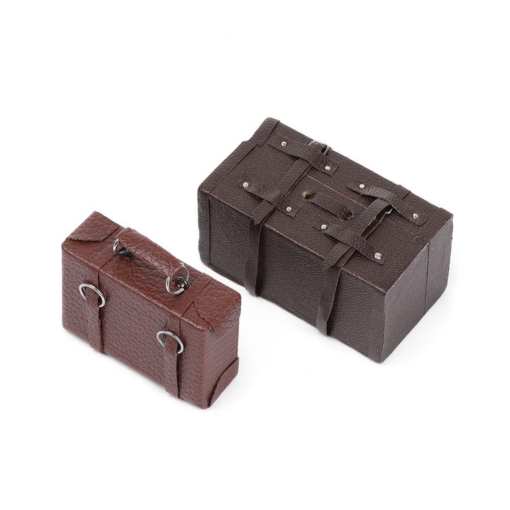Furniture Play House Vintage Wood Box Miniature Portable Trunk Mini Suitcase Doll Leather Luggage