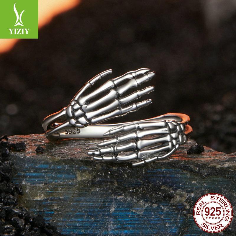 Хэллоуин Череп Рука Простое Серебряное Открытое Кольцо, Украшение Личность Кольцо из Стерлингового Серебра S925