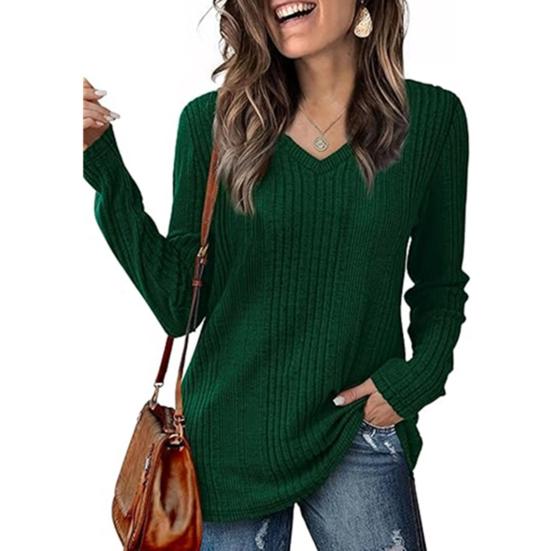 Женская туника-свитер с V-образным вырезом и длинным рукавом, однотонная, ребристая, повседневная, облегающая, трикотажная