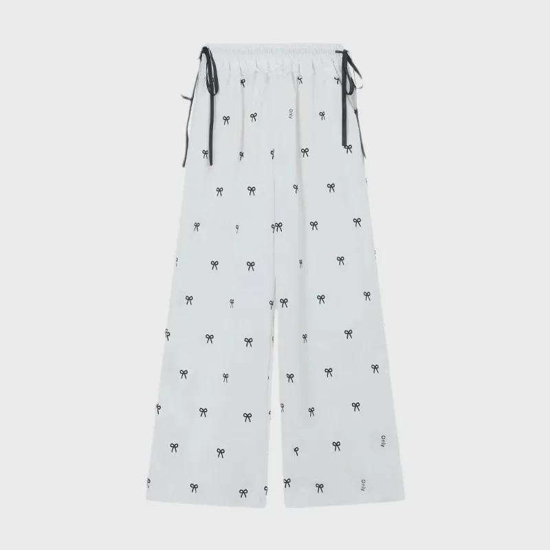 Женские повседневные широкие брюки с высокой талией и кружевными вставками - Коллекция Лето/Осень 2024