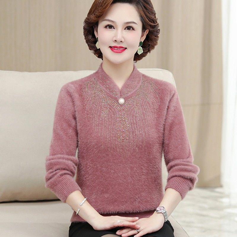 Одежда для матери, осенний и зимний норковый плюшевый свитер, женский теплый топ среднего возраста, нижняя рубашка для людей среднего и пожилого возраста