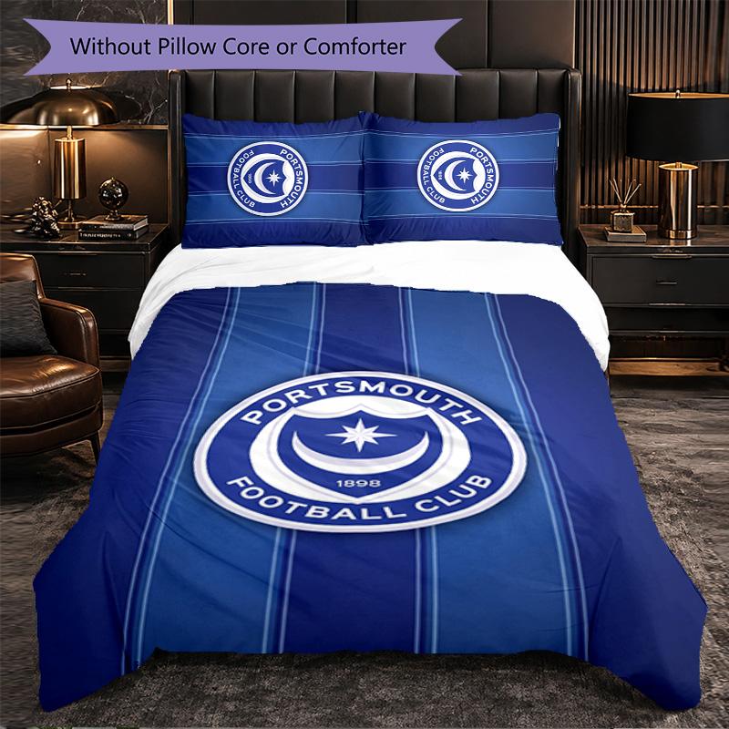 Portsmouth FC Themed Bedding 3Pcs Duvet Cover Set Decorative Bed Linen For Teen Room Home Decoration