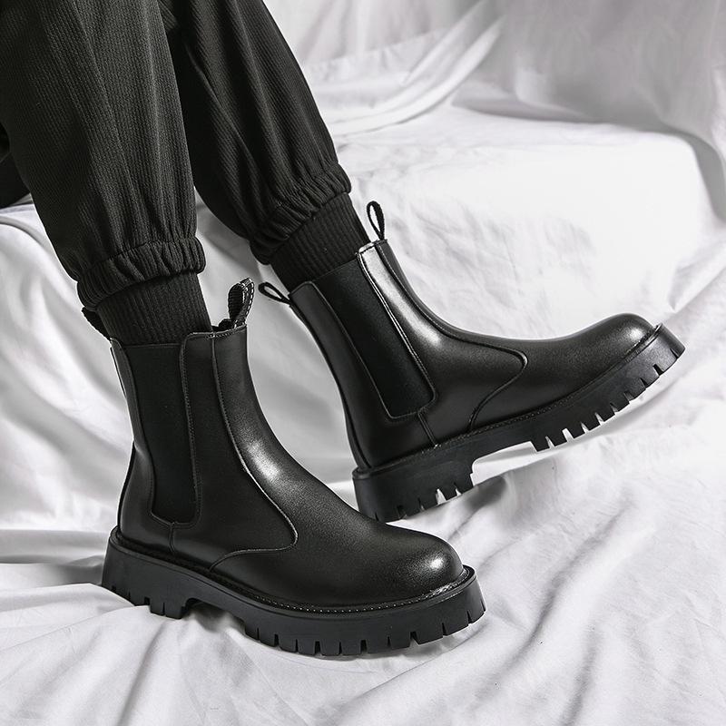 Мужские ботинки челси, мужские высокие британские дымчатые ботинки, внешнеторговые осенне-зимние бархатные ботинки мартин, мужские модные ботинки на толстой подошве