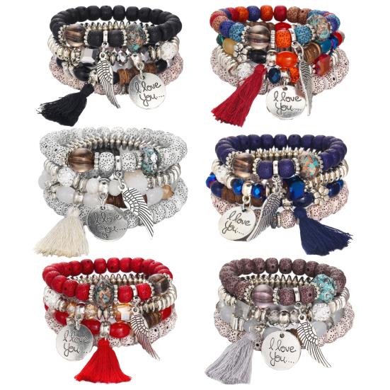 4 шт./компл. браслеты из бисера в богемном стиле, штабелируемый многослойный современный красивый браслет-подвеска