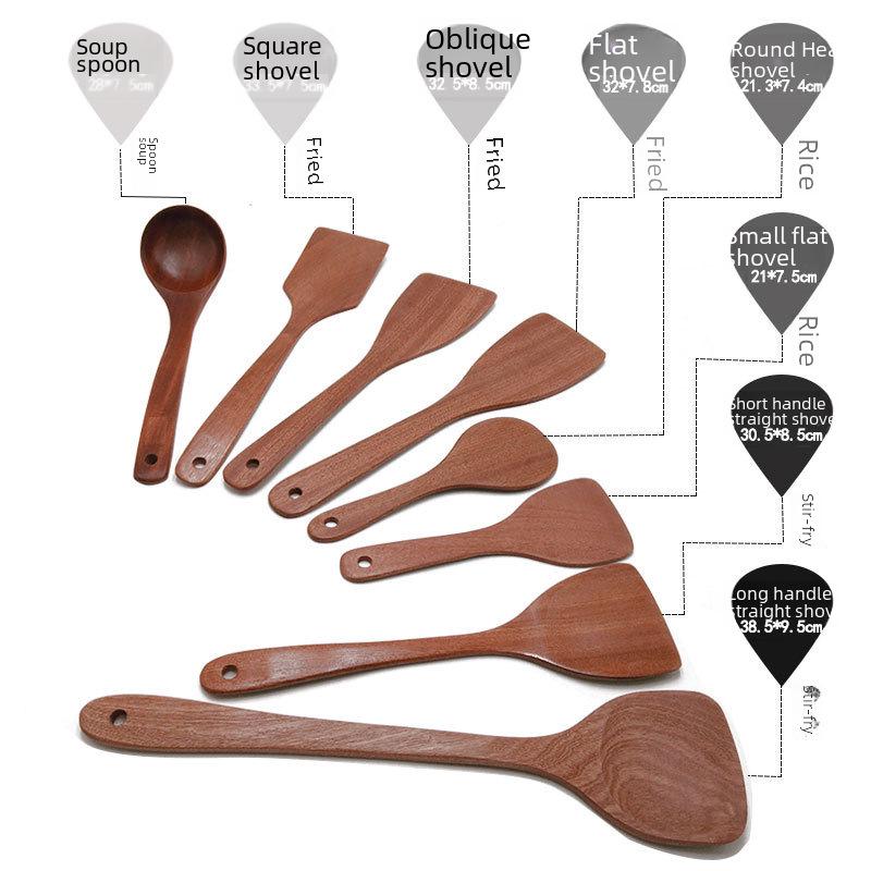 Ebony Wooden Spoon Set - Personalized Long Handle Soup Spoon & Non-Stick Pan Spatula