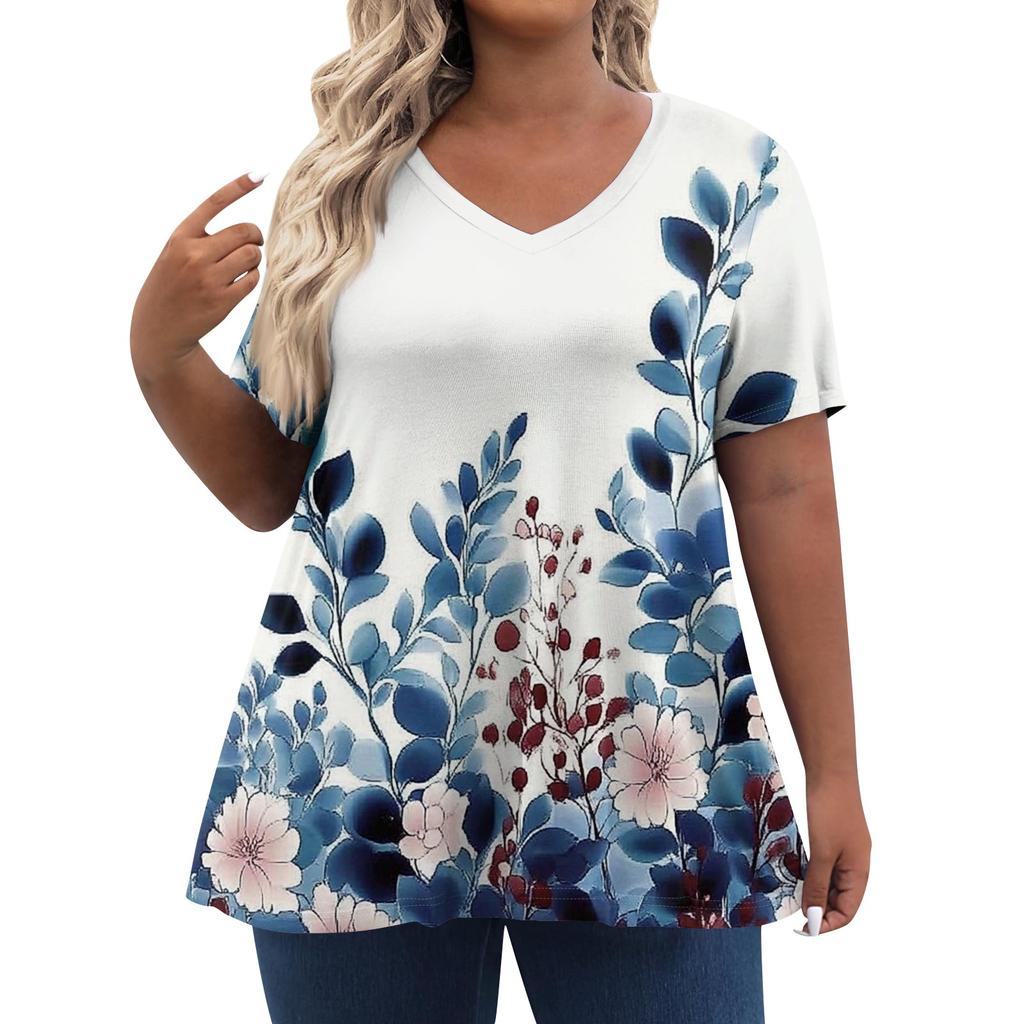 Женские топы больших размеров, шорты с рукавами, рубашки с V-образным вырезом, повседневная одежда, топы с принтами