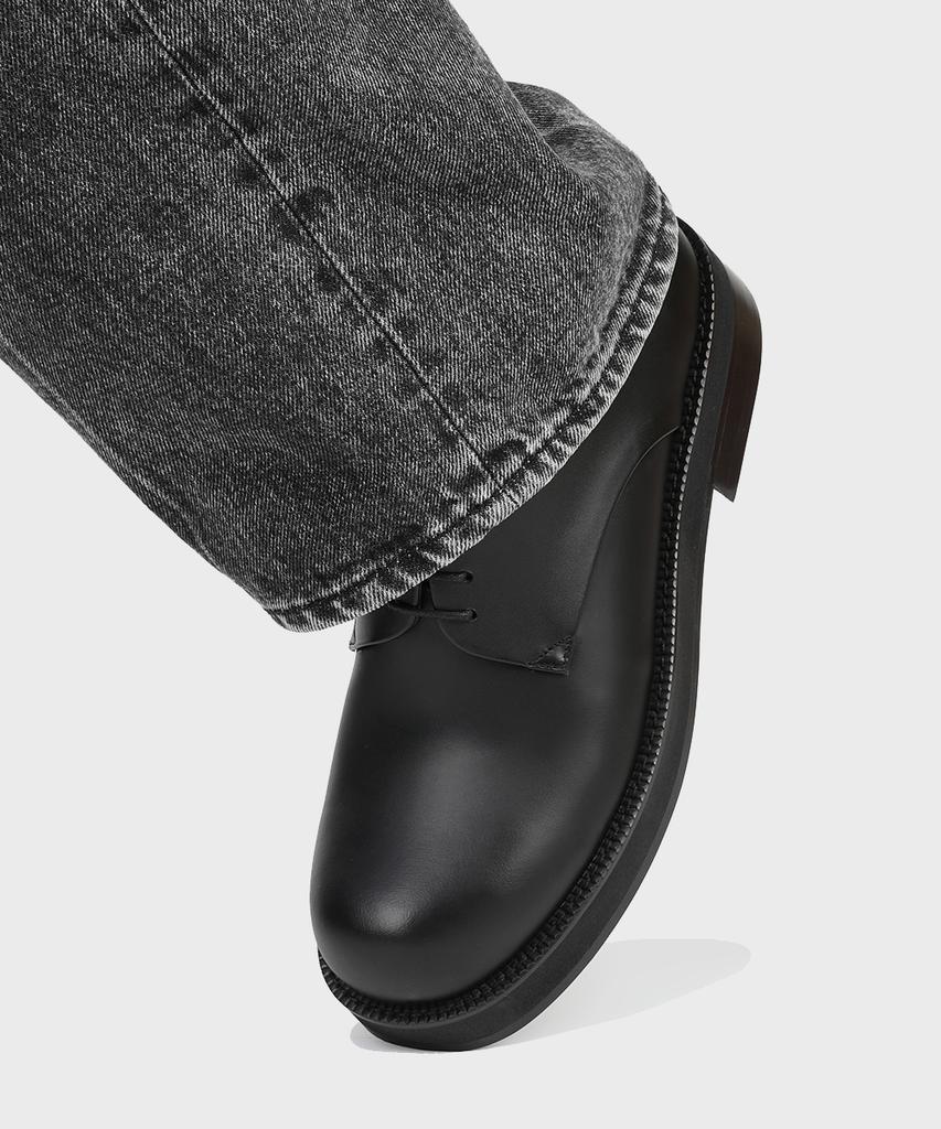 Firenze Atelier [Vibram] Объемный Круглый Носок Скрытый Шов 4см Резиновая Подошва Дерби 1023 [Черный Fg]
