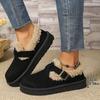 Faux Fur Buckle Decor Flats for Women Winter Warm Thicken Plush Cotton Padded Snow Boots Comfort Thick Sole Non Slip Casual Shoe