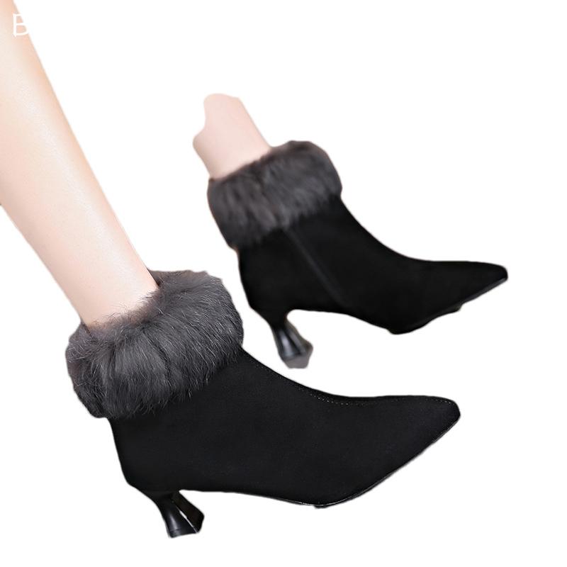 Ботильоны женские меховые замшевые с острым носком на высоком каблуке дизайнерская обувь 2025 года тренд новый бренд модные зимние туфли-лодочки готические Botas De Mujer