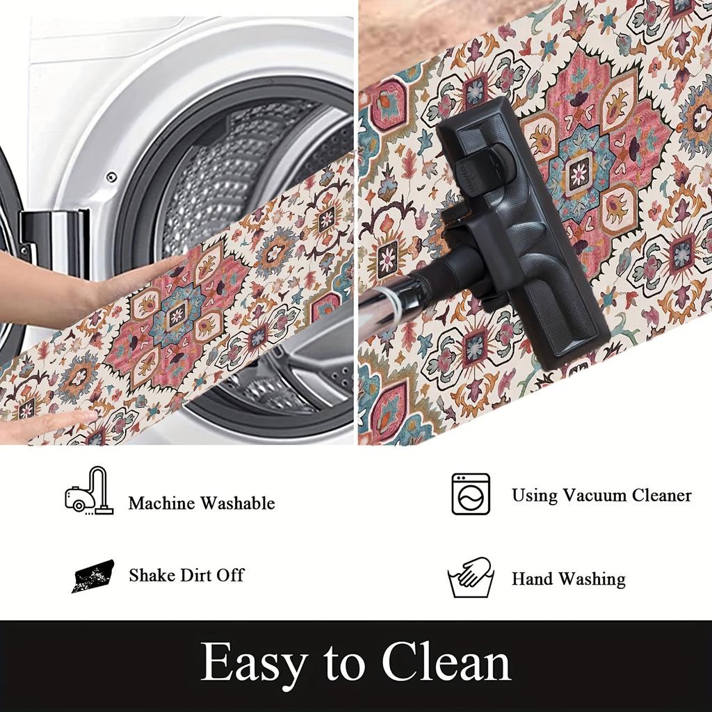 1 шт. розовый напольный коврик с богемным узором, современный кухонный полиэстеровый ковер, нескользящий, цветной, для дома, ванной комнаты, спальни, гостиной, декора